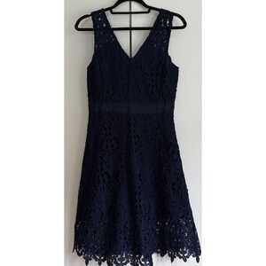 Banana Republic Navy Blue Floral Guipure Lace V-Neck Cocktail Dress Size 4
